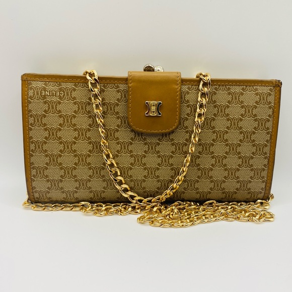 Celine Brown and Gold Chain Wallet - Picture 1 of 9